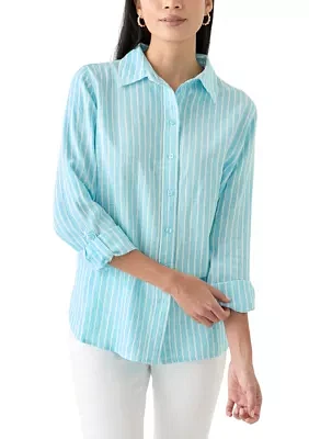 Petite Linen Blend Printed Boyfriend Shirt