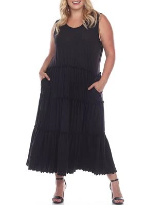 Plus Scoop Neck Tiered Midi Dress