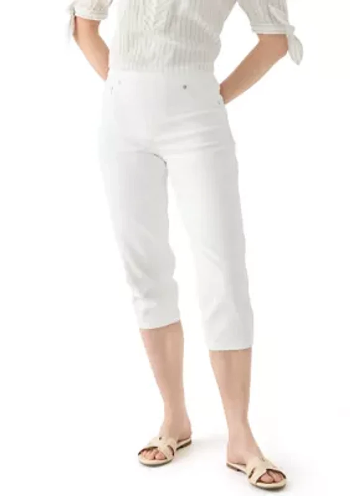 Women's White Knit Denim Capri Pants