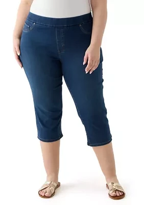 Plus Knit Denim Capri Pants