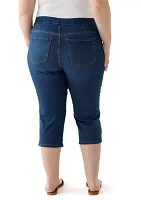 Plus Knit Denim Capri Pants