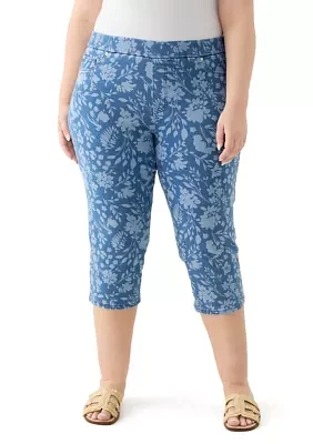 Plus Knit Denim Capri Pants