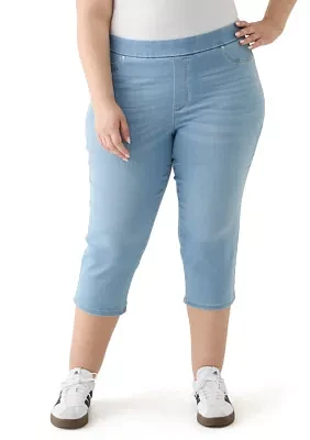 Plus Knit Denim Capri Pants