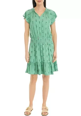 Petite Smocked Waist Printed Dress