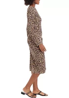 Women's Long Sleeve Faux Wrap Midi Dress
