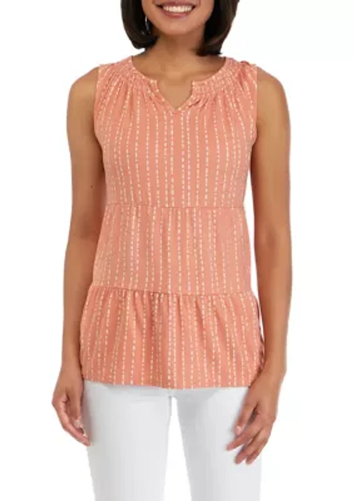 Petite Split Neck Sleeveless Julianna Crepe Tunic Tank
