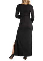 Women's Maternity Form Fitting Long Sleeve Side Slit Maxi Dress