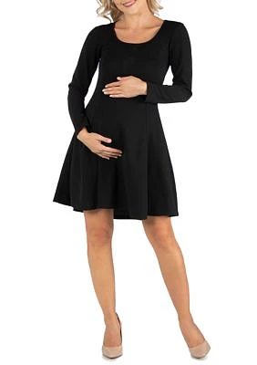 Maternity  Simple Long Sleeve Knee Length Flared Dress