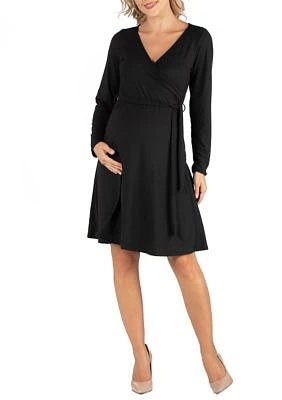 Maternity Knee Length Long Sleeve Wrap Dress