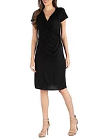 Womens Short Sleeve Knee Length Faux Wrap Dress