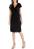 Womens Short Sleeve Knee Length Faux Wrap Dress