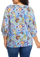 Plus 3/4 Sleeve Kurta Printed Peasant Top
