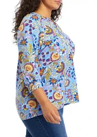 Plus 3/4 Sleeve Kurta Printed Peasant Top