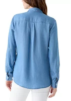 Women's Collared Roll Tab Sleeve Chambray Shirt