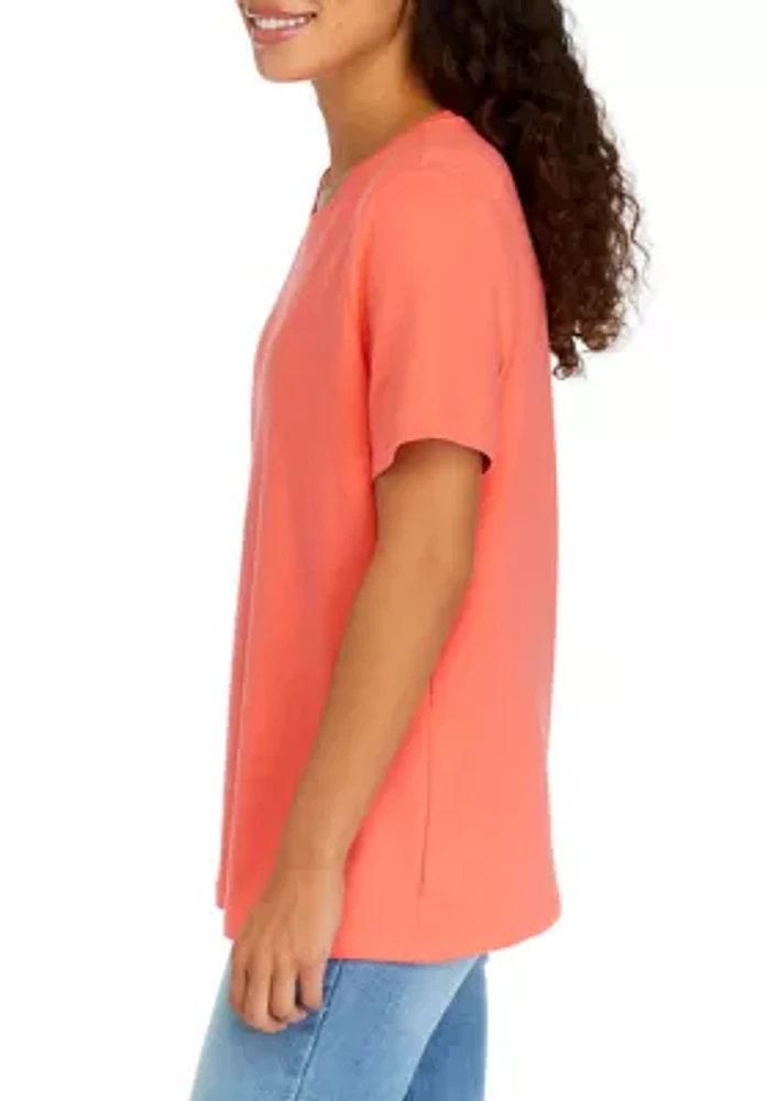 Petite Short Sleeve Crew Neck Fashion T-Shirt