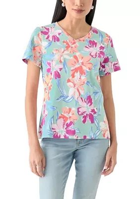 Petite Short Sleeve V-Neck Printed T-Shirt