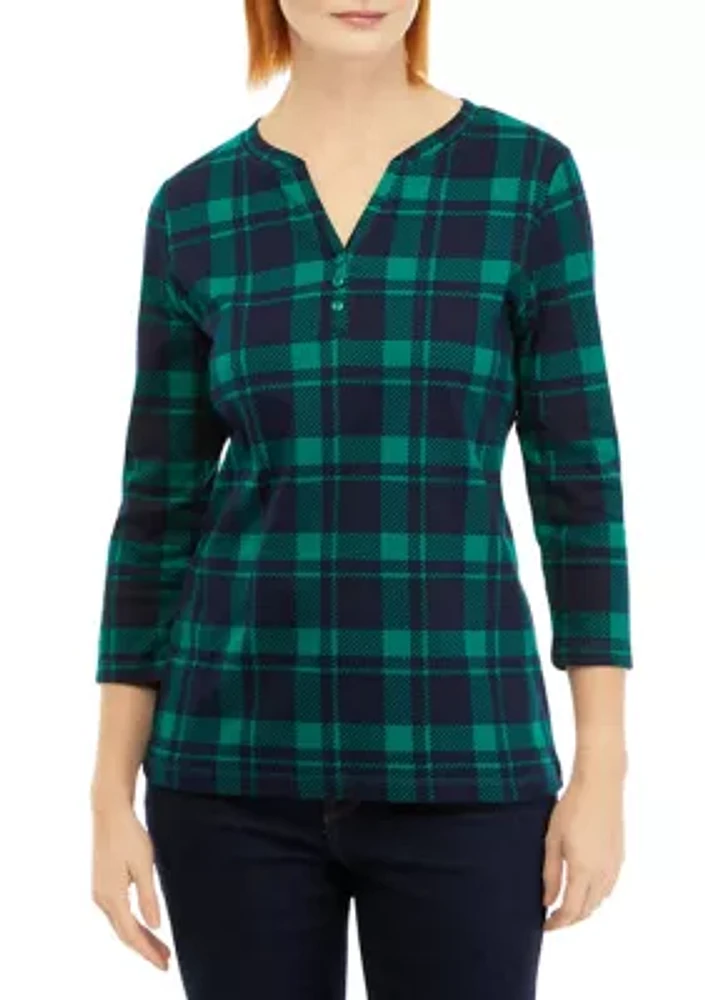 Women's 3/4 Sleeve Printed Henley Top