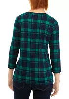 Women's 3/4 Sleeve Printed Henley Top