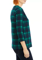 Women's 3/4 Sleeve Printed Henley Top