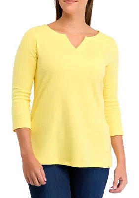Women's 3/4 Sleeve Split Neck Heather T-Shirt