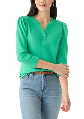 Women's 3/4 Puff Sleeve Henley Top