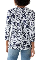 Women's 3/4 Puff Sleeve Printed Henley Shirt