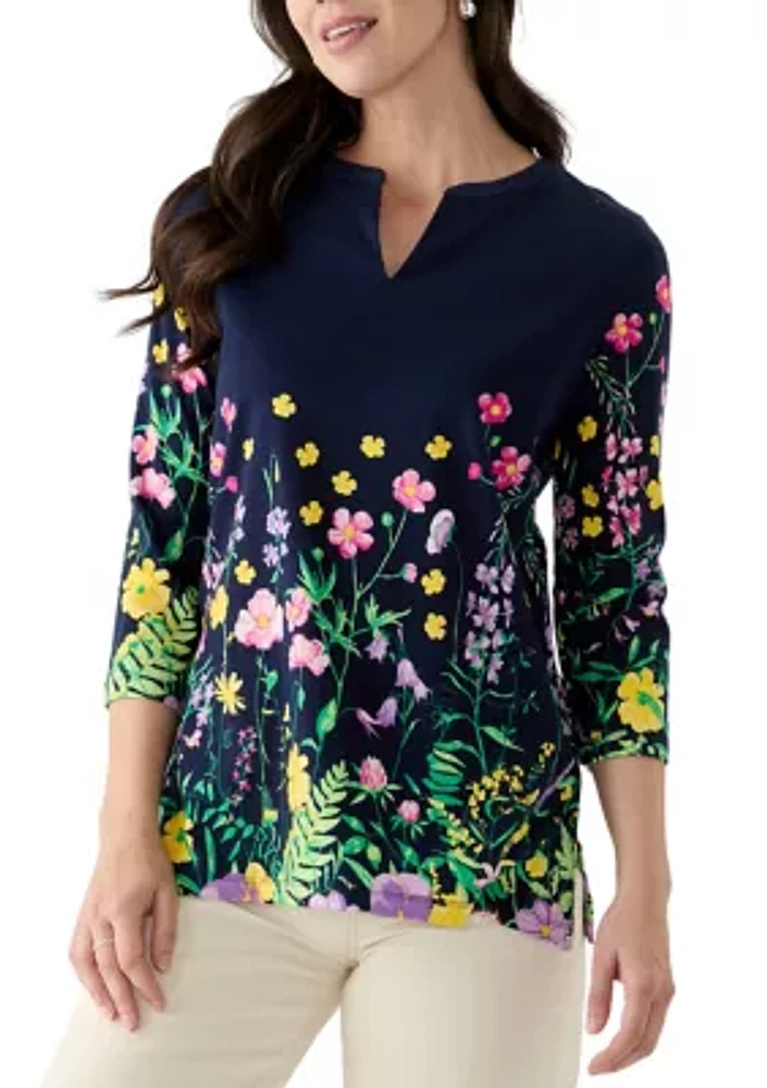Women's Placement Printed Split Neck Top