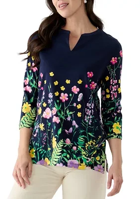 Women's Placement Printed Split Neck Top