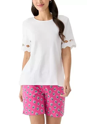 Women's Elbow Sleeve T-Shirt with Scallop Detail