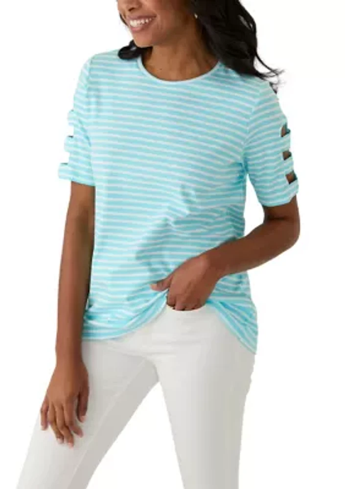 Women's Ladder Sleeve Striped T-Shirt
