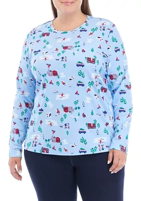 Plus Long Sleeve Printed T-Shirt