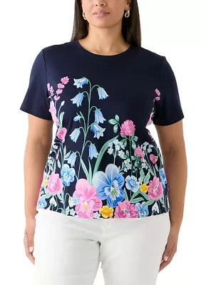 Plus Short Sleeve Crew Neck Placement Print T-Shirt
