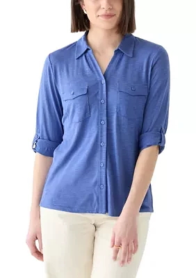 Women's 3/4 Sleeve Button Front Blouse