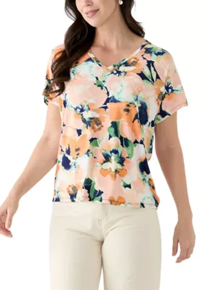 Women's Short Sleeve V-Neck Printed T-Shirt