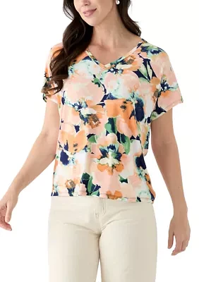 Women's Short Sleeve V-Neck Printed T-Shirt