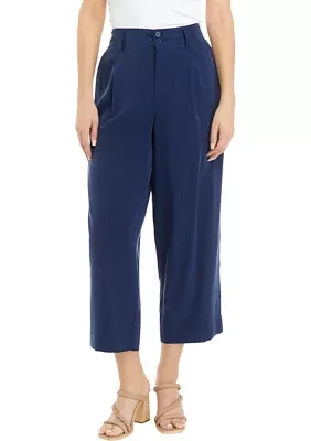 Petite High Rise Pleated Cropped Pants