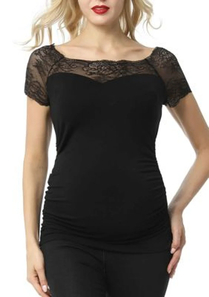 Maternity Valerie Lace Shoulder Ruched Top