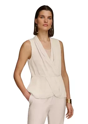 Women's Sleeveless Textured Crepe Peplum Blouse