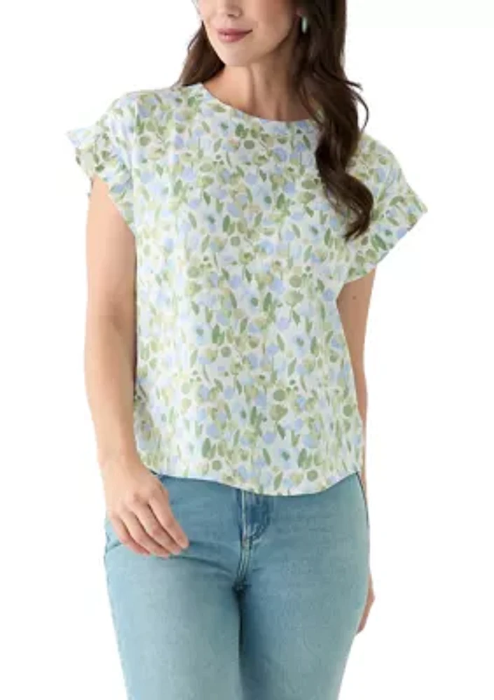 Women's Short Ruffle Sleeve Printed T-Shirt