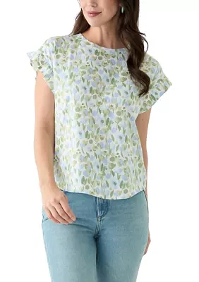 Women's Short Ruffle Sleeve Printed T-Shirt