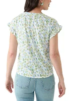 Women's Short Ruffle Sleeve Printed T-Shirt