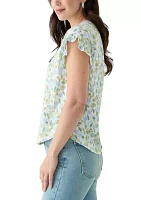 Women's Short Ruffle Sleeve Printed T-Shirt