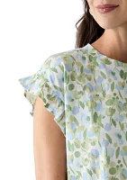 Women's Short Ruffle Sleeve Printed T-Shirt