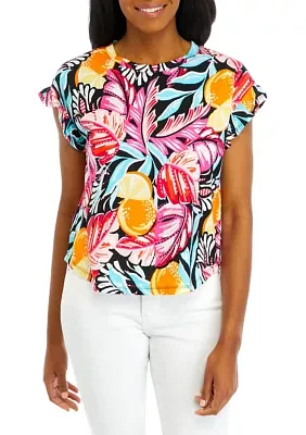 Petite Ruffle Printed Top