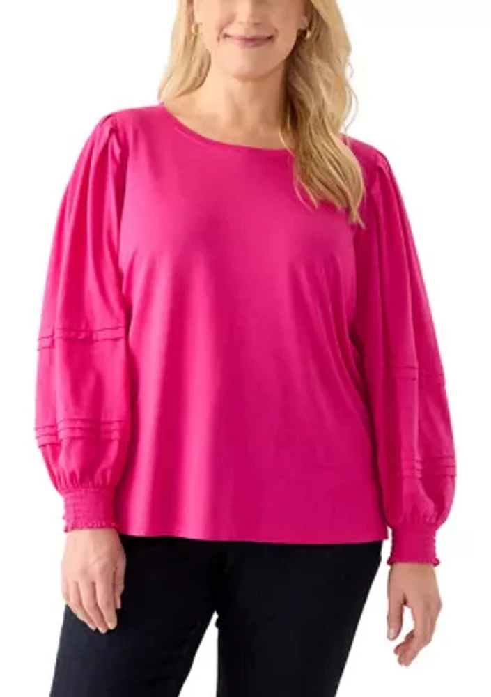 Plus Long Sleeve Pintuck Top