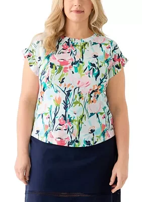 Plus Short Sleeve Ruffle Printed T-Shirt