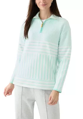 Women's Long Sleeve Half Zip Mock Neck Top with Contrast Trim