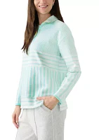Women's Long Sleeve Half Zip Mock Neck Top with Contrast Trim