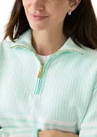 Women's Long Sleeve Half Zip Mock Neck Top with Contrast Trim