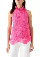 Petite Sleeveless 3D Floral Top with Bow Back Tie